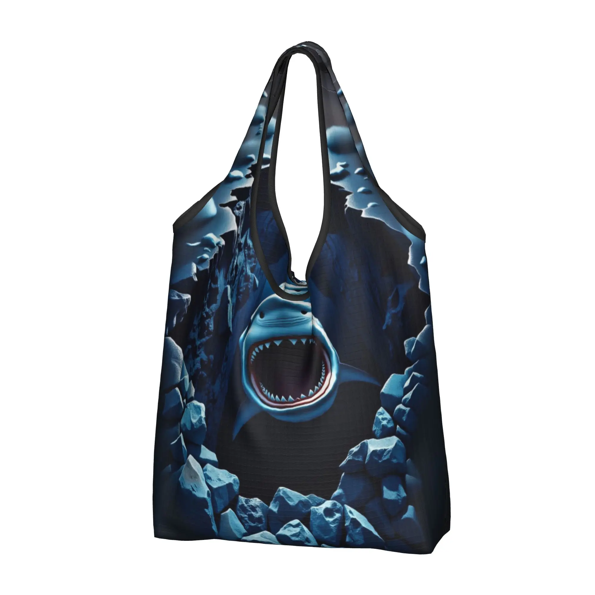 Reusable 3D Effect Polar Bear Runner Arctic Ice  Shopping Bag Women Tote Bag Portable  Grocery Shopper Bags