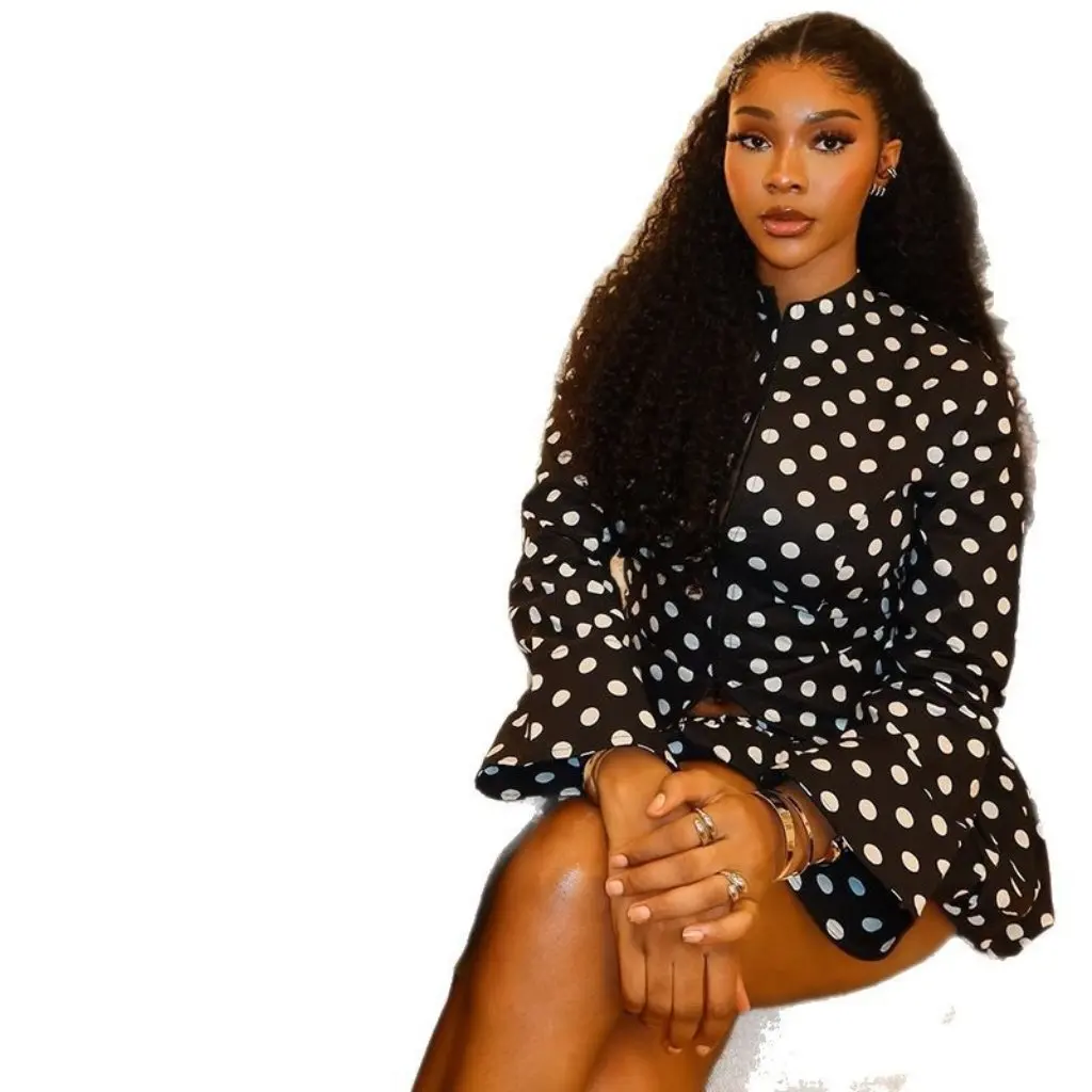 

Женский модный комплект из двух предметов, кардиган с длинными рукавами в европейском и американском стиле и плиссированная юбка с волнистыми точками, верхняя талия на молнии