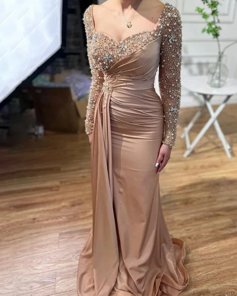 

2026 Customized atin Mermaid Elegance Heartsweet Overskirt Beaded Evening Dresses for Women's Party Prom dress