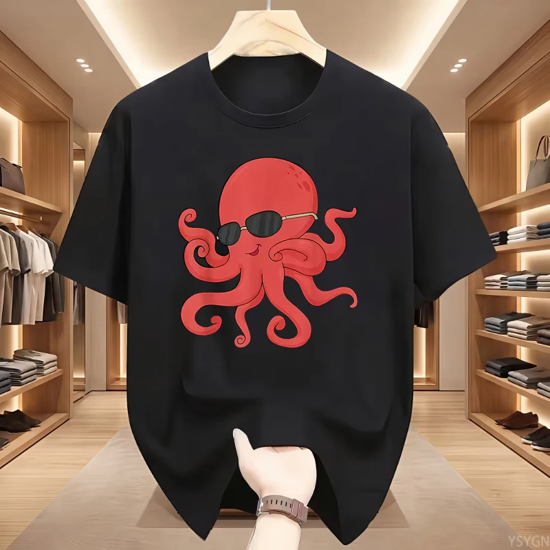 Octopus Marine Animal Ocean Sea Creature T Shirts Men Pure Cotton Humor Streetwear Tee Shirt Short Sleeve Unisex Loose Clothing