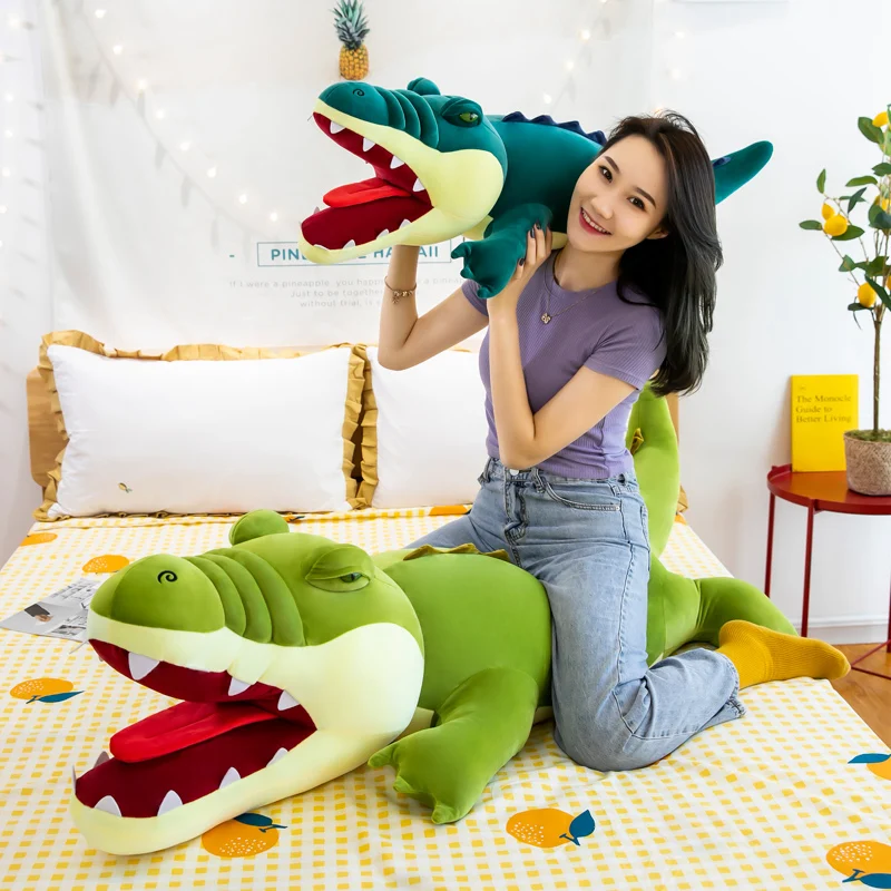 Hot 1pc 80cm/100CM Simulation Lying Crocodile Plush Toys Stuffed Soft Animal Fiercely Pillow for Kids Boys Birthday Gift