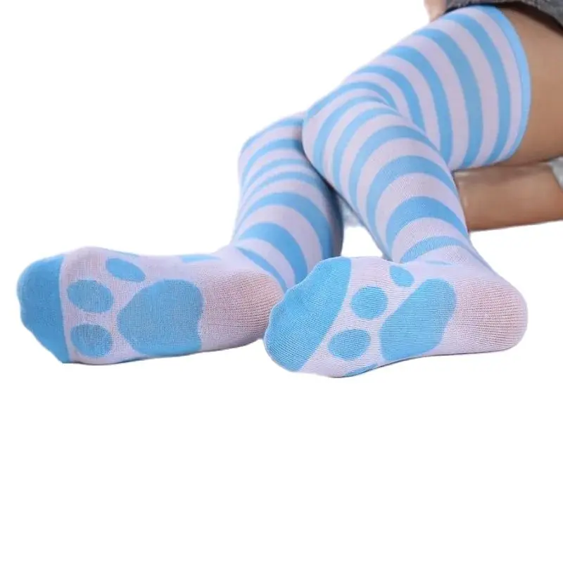 Girl Lolita Over Knee Socks Women Striped Thigh High Stockings Long Socks Anime Cute Cat Paw Cosplay Stockings JK Long Stocking