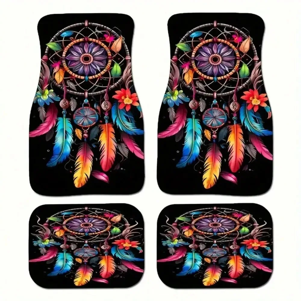 

4pcs Colorful Feather Design Non-Slip Car Floor Mat Set - car interior protection and decoration - Pe