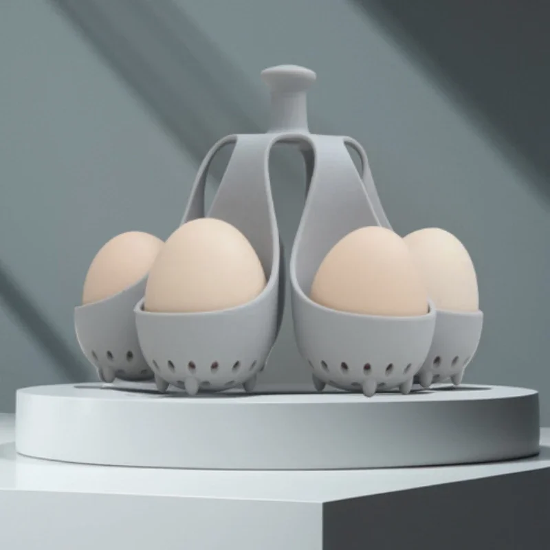 

Chick Silicone Egg Steamer Tray High Temp Resistant Egg Boiler for Fast Cooking Anti-Scald Handle Egg Holder Cooking Accessories