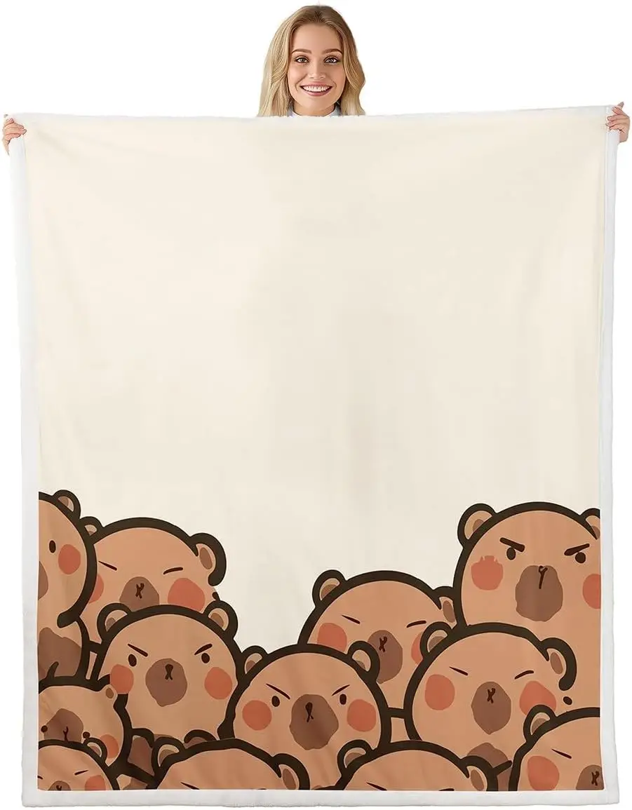 Cute Capybara Fleece Blanket for Travel,Cartoon Pet Rodents Sherpa Blanket Lovely Wild Animals Print Fuzzy Plush cartoon animals