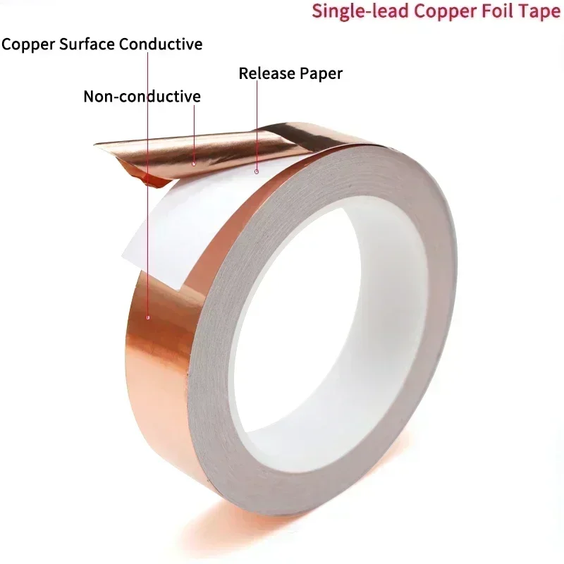 Single/Double Sided Copper Foil Tape Adhesive Conductive 5/6/8/10/12/15/20/25/30/35/40/45/50mm Electrical Repair Tapes 20m/roll