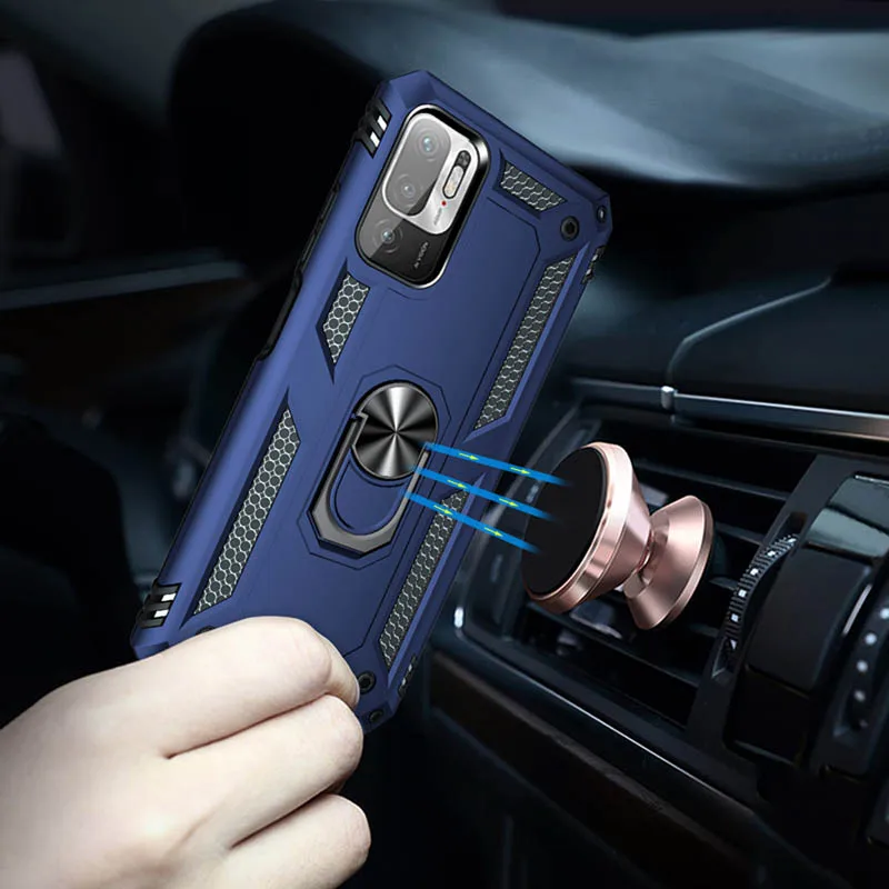 Armor Magnetic Car Holder Phone Case For Xiaomi Redmi Note 10 9 9s 8 8T 7 Pro Poco X3 10T 9A 7A K40 Lite Back Cover With Ring