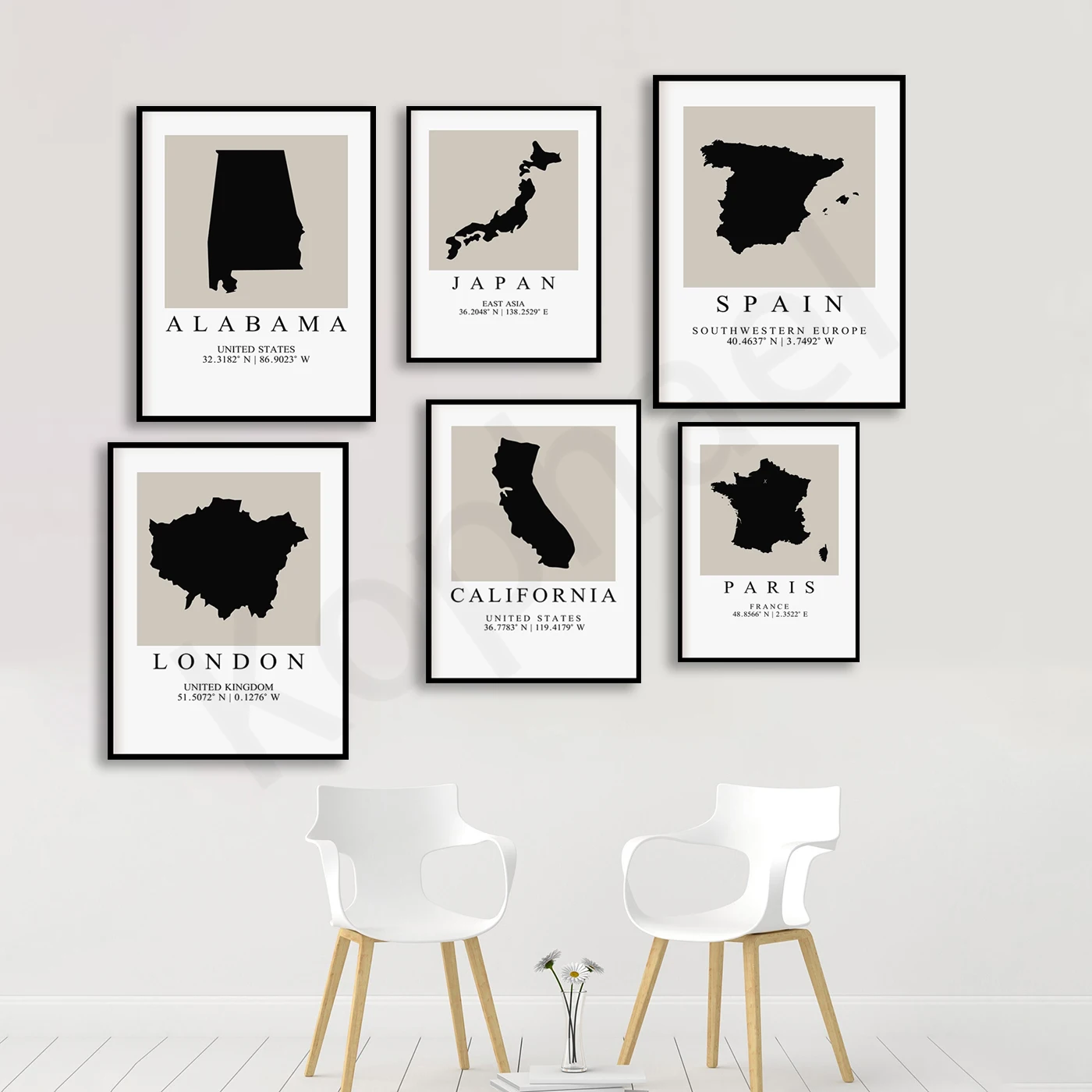 Paris London Japan India Spain China Arizona Africa. Country Map. Home Wall Decor Art Poster