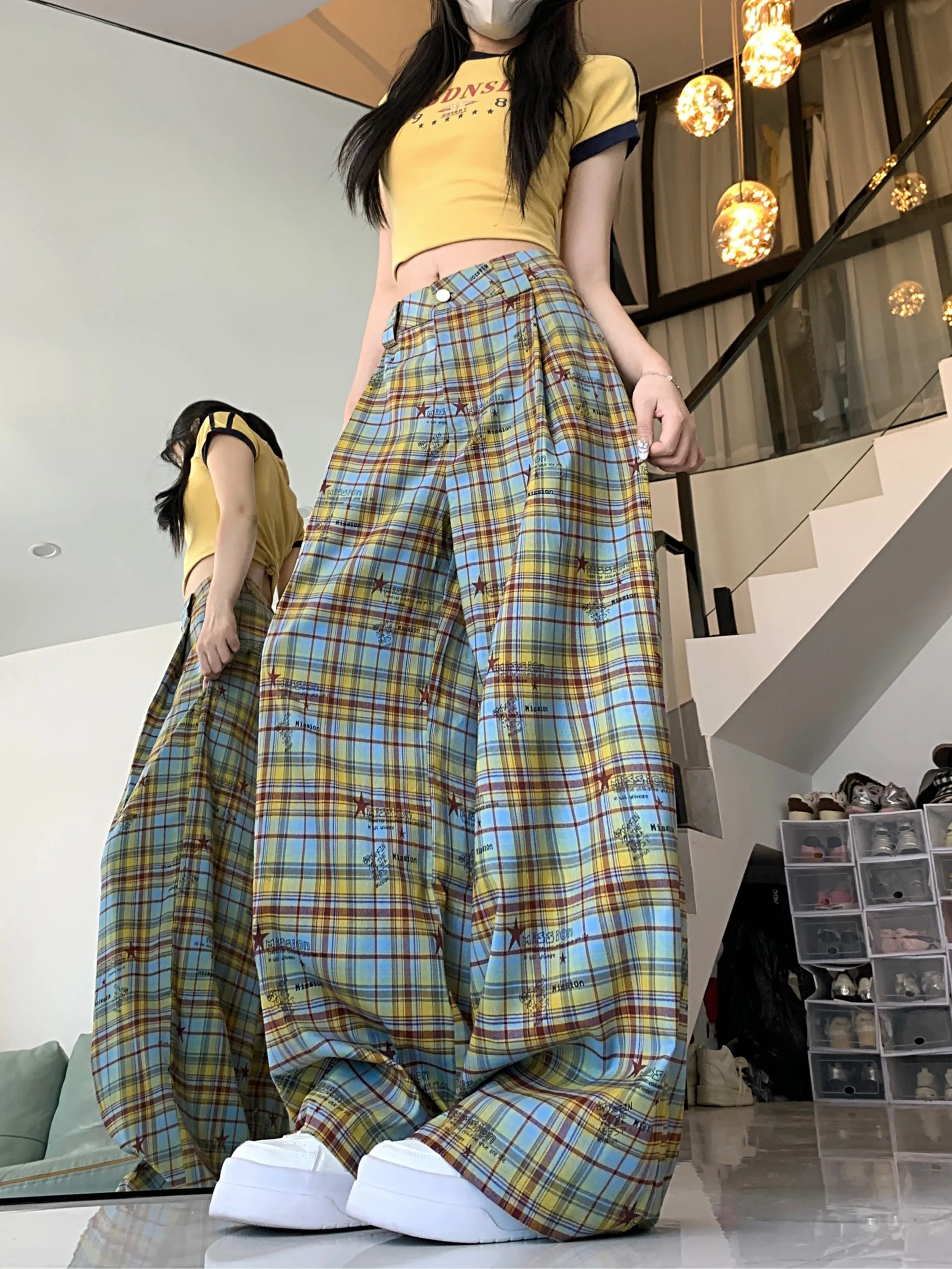 

Американские ретро-брюки свободного кроя с принтом звезд, повседневные, женские, летние 2026, широкие штаны в уличном стиле Харадзюку