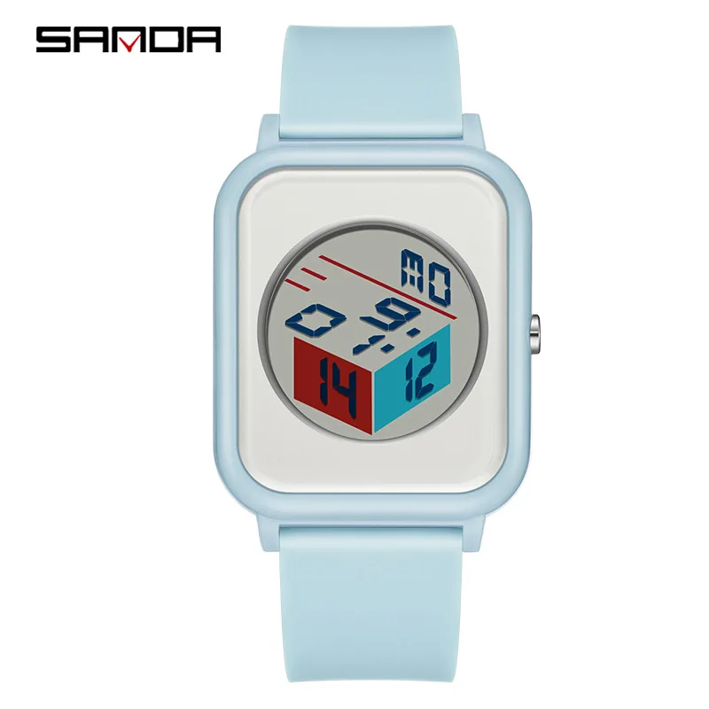 SANDA 6134 Student Electronic Watch Creative Unique Outdoors Luminous Chronograph Silicone Strap Wrist Watches for Boy Girl Gift