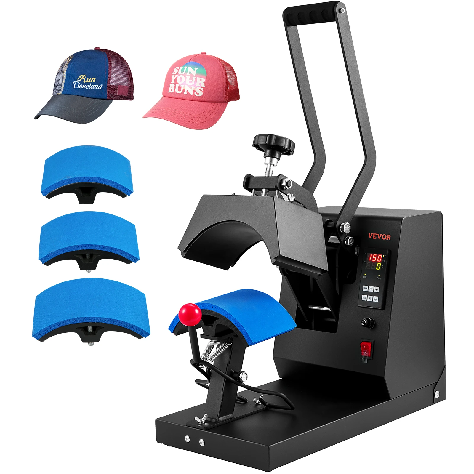 VEVOR Hat Heat Press 4 in1 Cap Heat Press Machine 6x3inches Clamshell Sublimation Transfer LCD Digital Timer Temperature Control