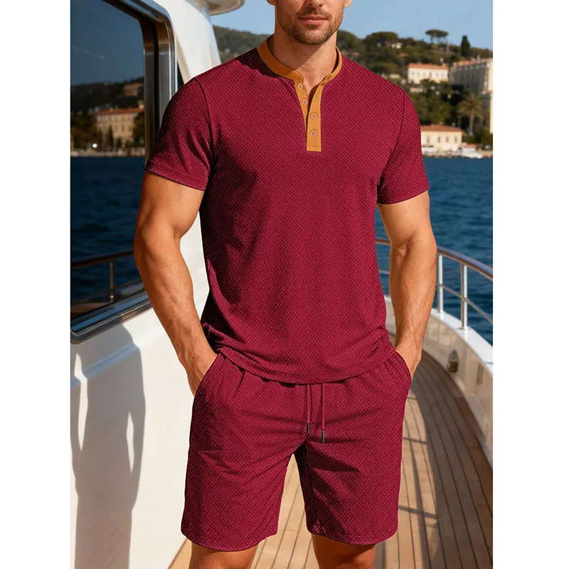 

Men's Summer New Short Sleeved Sets Solid Color Casual Versatile Round Collar T Shirts Shorts Suit Man's Clothing Two-Piece Suit
