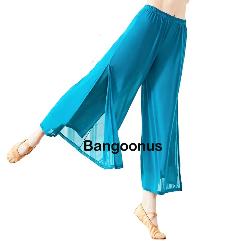 Women Classical Dance Flowy Pants Light Weight Water Yarn Ancient Style Folk Dance Wde-Leg Pant Chinese Body Rhyme Practice Wear