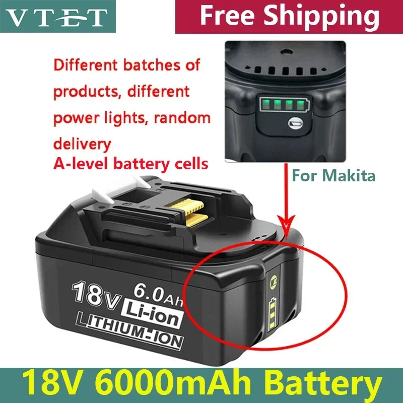 

2024 New Original for Makita 18V 6000mAh Rechargeable Power Tools Battery with LED Li-ion Replacement LXT BL1860B BL1860 BL1850