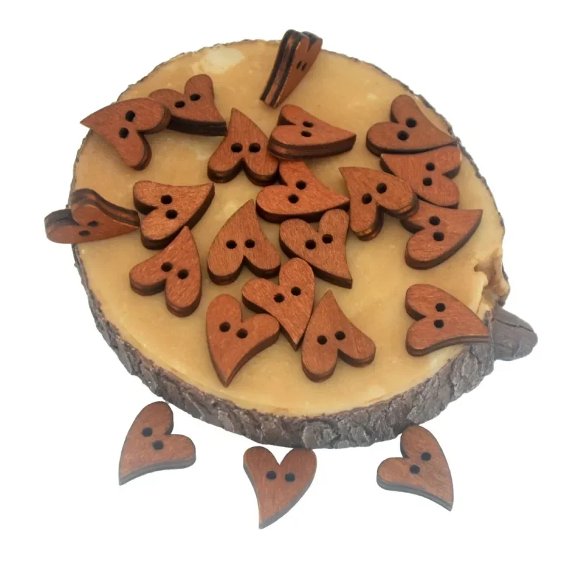 20pcs Love Wooden Buttons Chocolate Color 2 Hole Multilayer Heart Shape Wood Snaps for Scrapbooking Accessories Craft Supplies