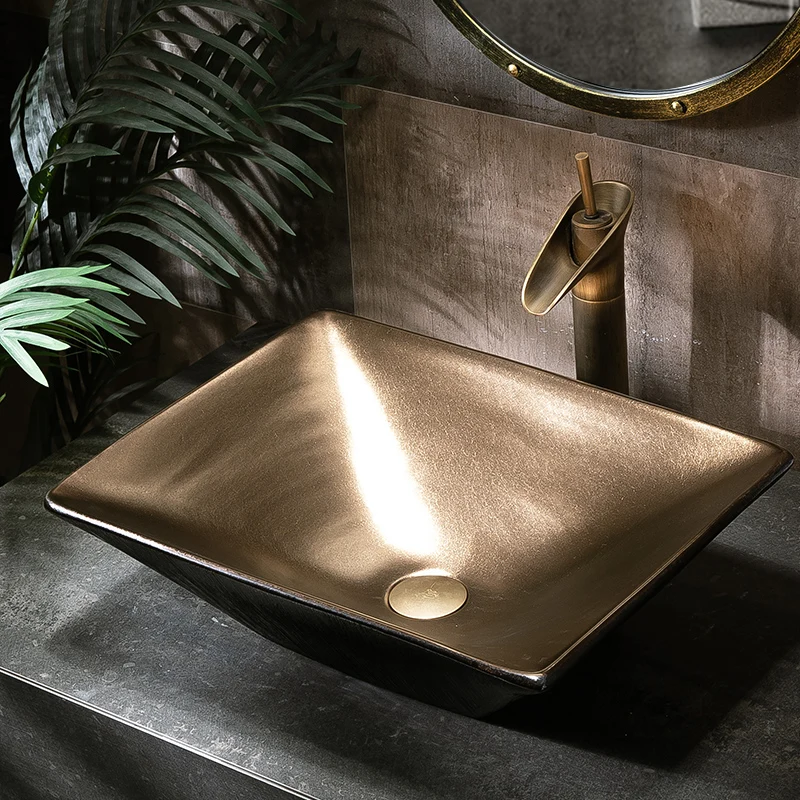 

Europe Style Handmade Countertop Ceramic wash basin Bathroom Basin Bathroom Sink porcelain coloured wash basins Rectangular