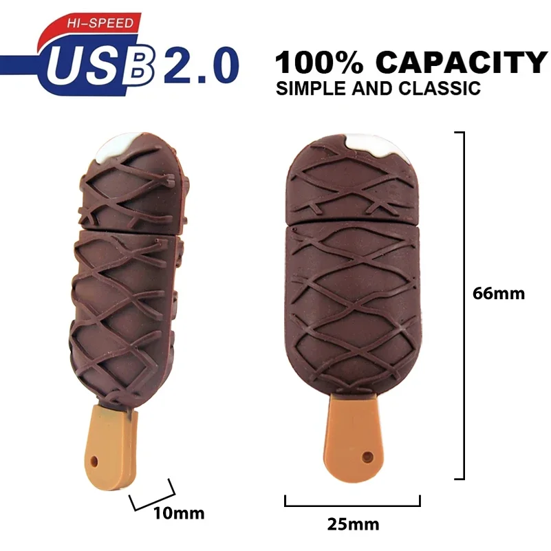 Clé USB 2.0 en forme de crème glacée au chocolat avec dessin animé mignon, clé USB, clé USB, 64 Go, 32 Go, 16 Go, 8 Go, 128 Go, cadeau pour enfant