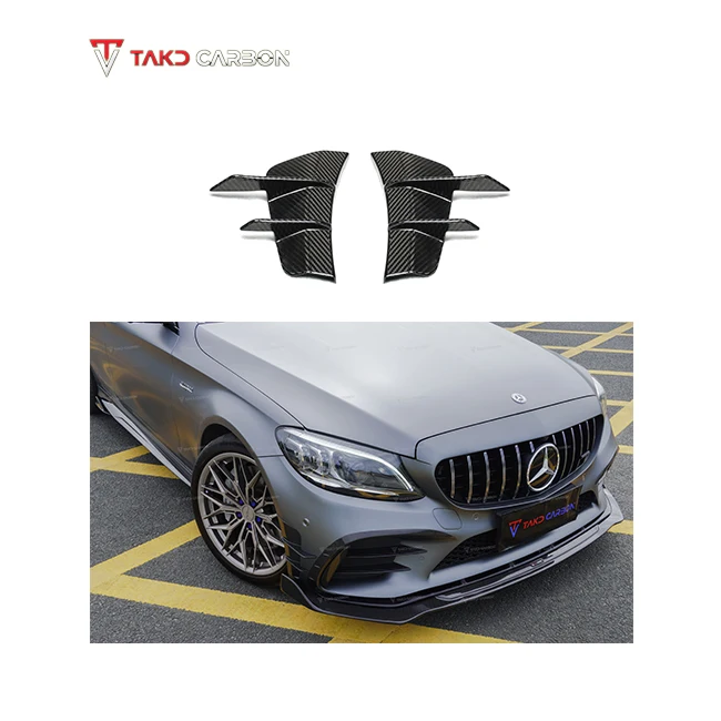 Perfect Fitment Aerodynamic universal rear spoilers Dry Carbon Fiber Front Bumper Canards For BENZ AMG C43 W205