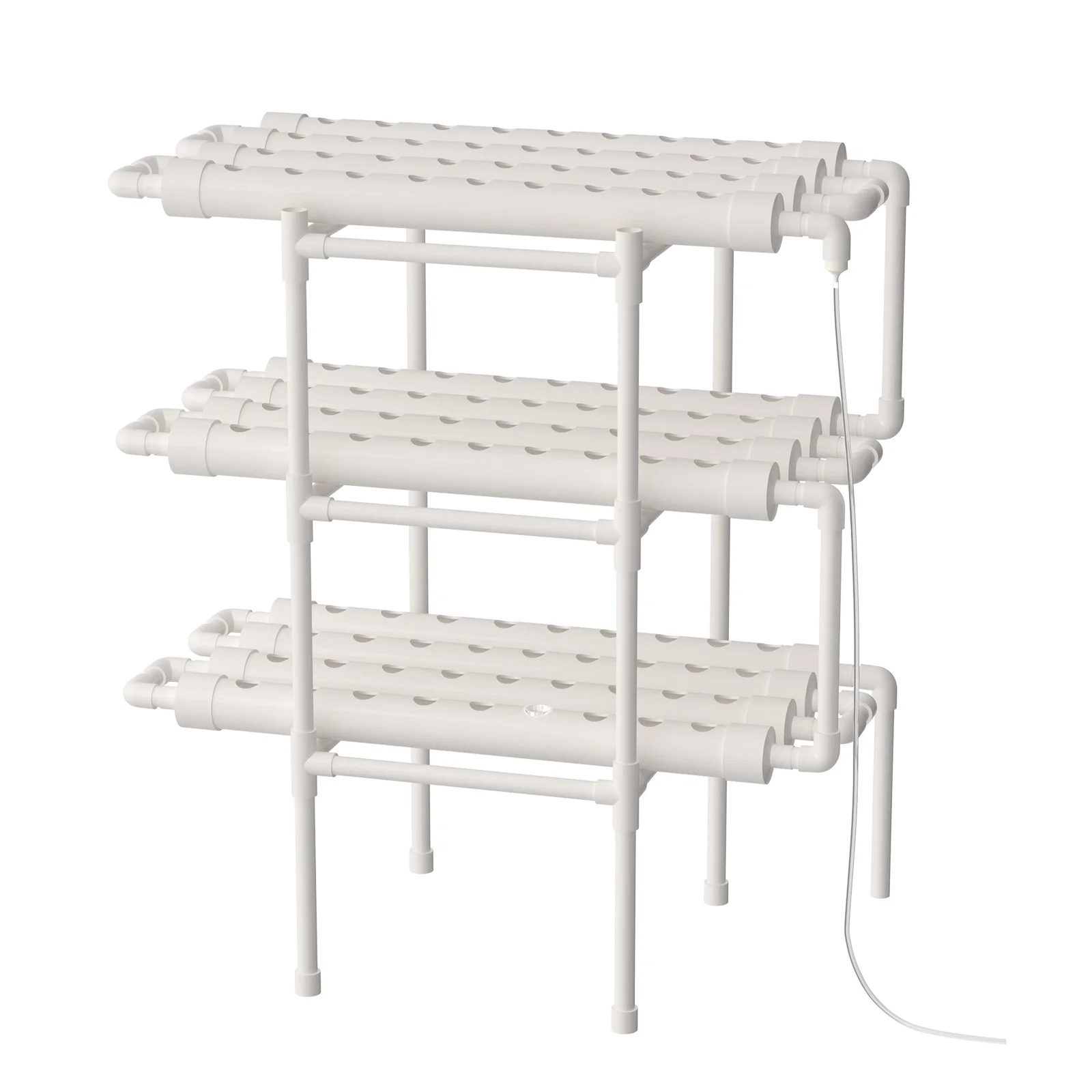 LOYALHEARTDY Hydrocultuursysteem 108 gaten 12 pijpen 3 lagen PVC-U Tuinkweekset met waterpomp Aardloos plantengroeisysteem