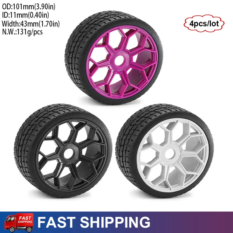 

Комплект из 4 шин и дисков 101 мм (1/7, 1/8) для радиоуправляемых моделей ARRMA Infraction F1 6S BLX Limitless Feiyue Mustang GT, запчасти для тюнинга