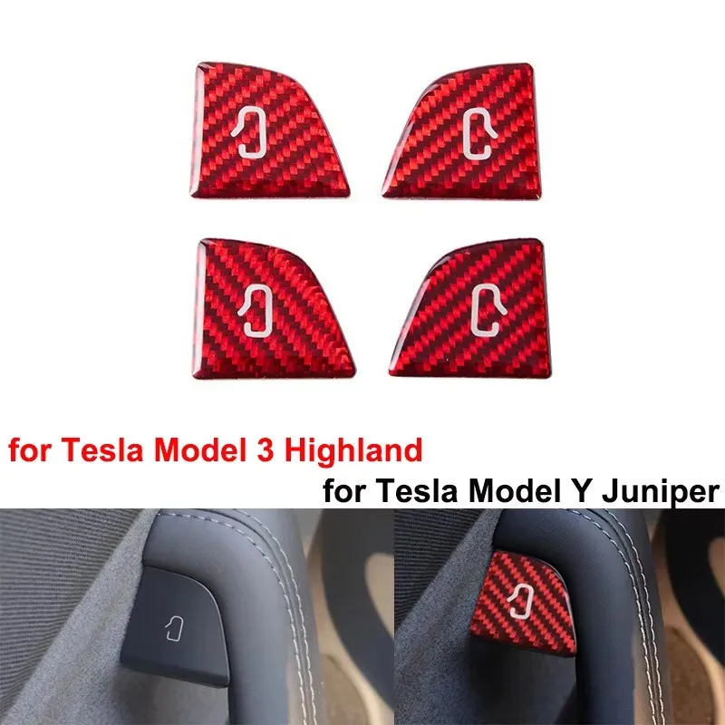 For Tesla Model Y Juniper 2025+ 3 Highland 2024 Carbon Fiber Open Door Switch Cover Button Trim Stickers Car Accessories Decor