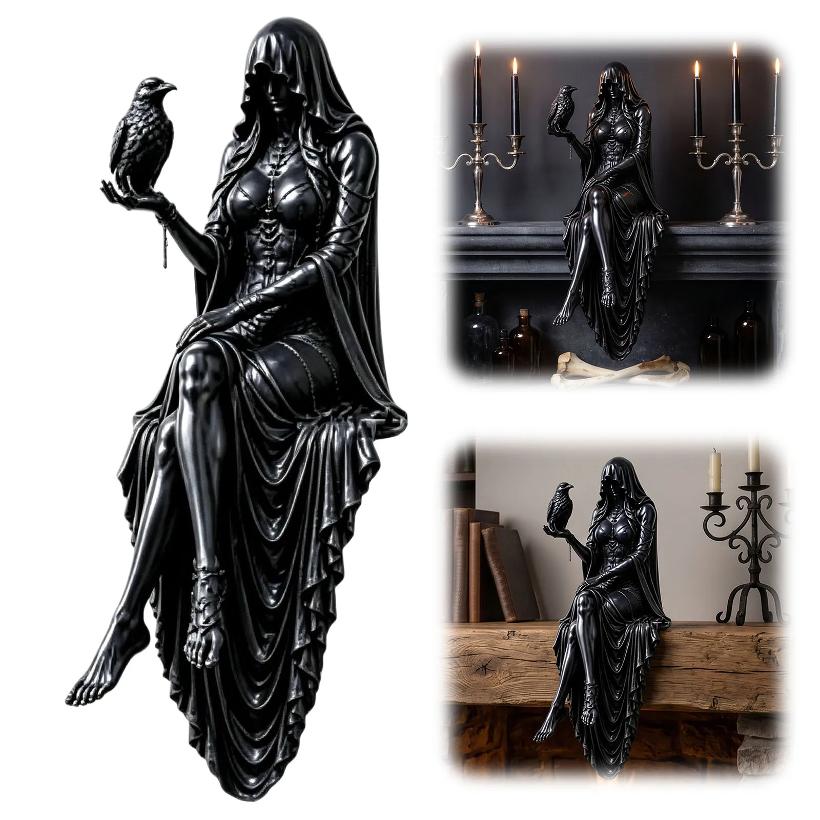 Resin Dark Academia Bookshelf Edge Sitter Witchy Room Decoration Ornaments Gifts for Literature Lovers Bookworms