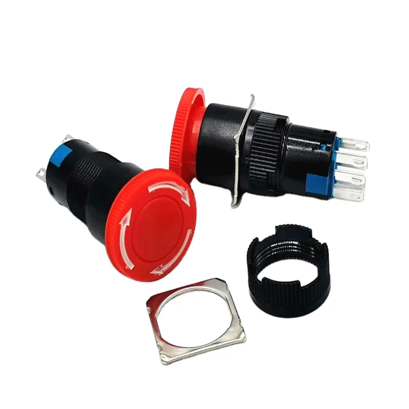 50PCS 16mm Emergency Stop Switch Waterproof Selflocking Mushroom Emergency Knob Switch Ring