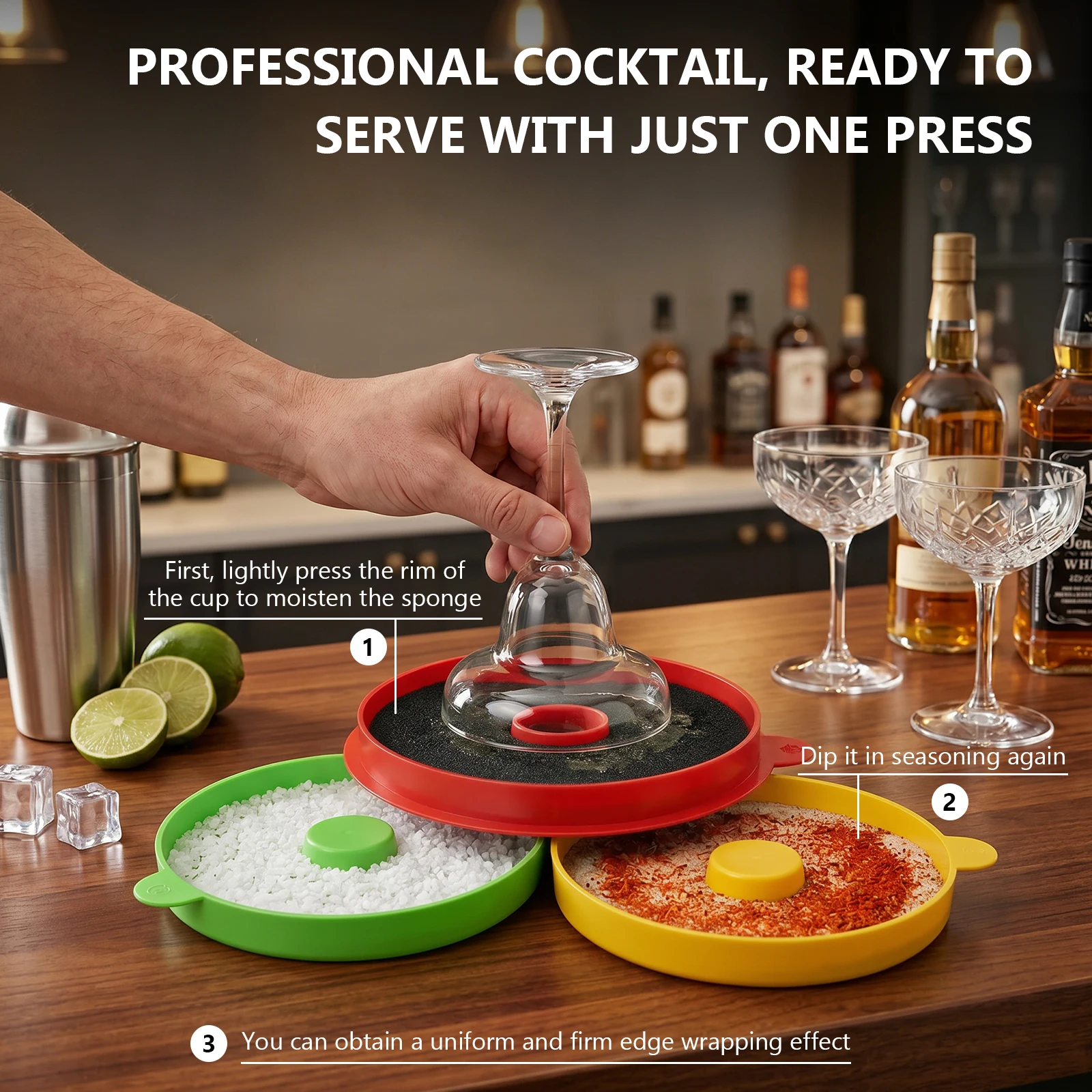 Margarita Salt Rimmer Set With Sponge 3-Tier Food Grade Tray Cocktail Margarita Salt Rim Dish For Home Party Holiday BBQ view 5