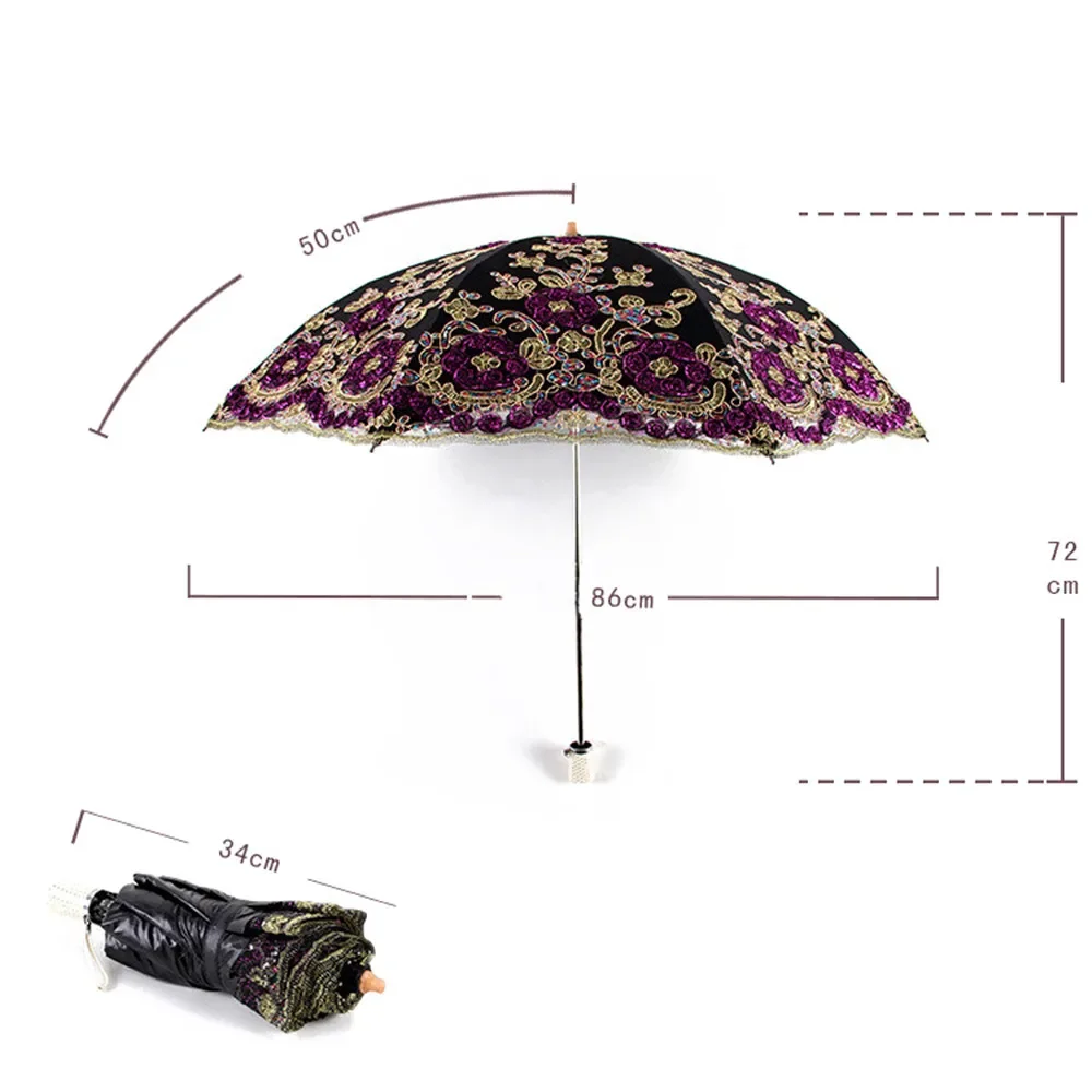 New Fashion Luxury Flower Umbrella Rain Women Dual Folding Double Layer Lace Up Parasol Luxury Umbrellas