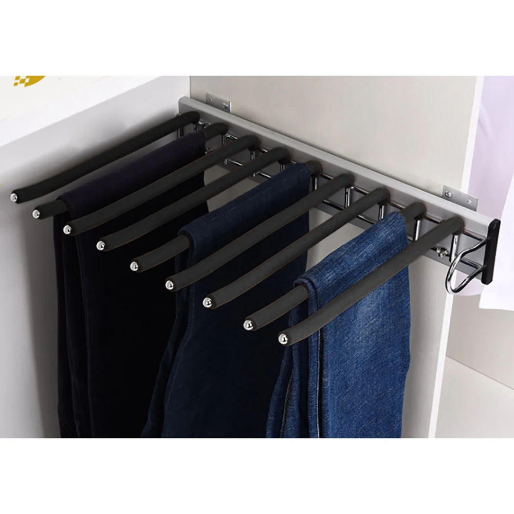 

Pull Out Wardrobe Trouser Rack Scarf Holder Hanger Rail Extendable Trousers Hanger