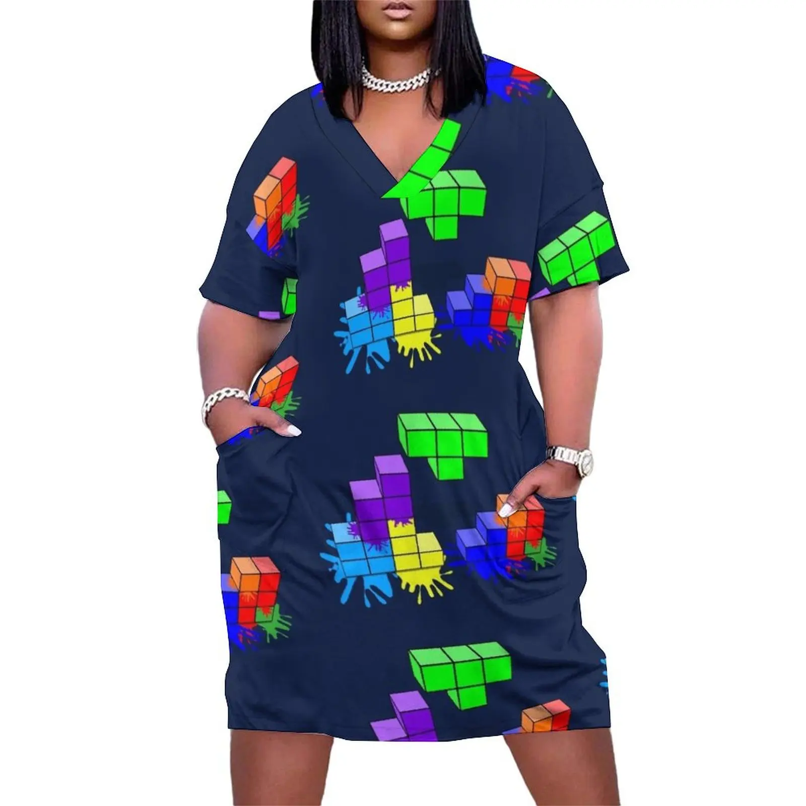 

Block by Block Loose Pocket Dress Dresses gala women clothes Female dress Women's long dress