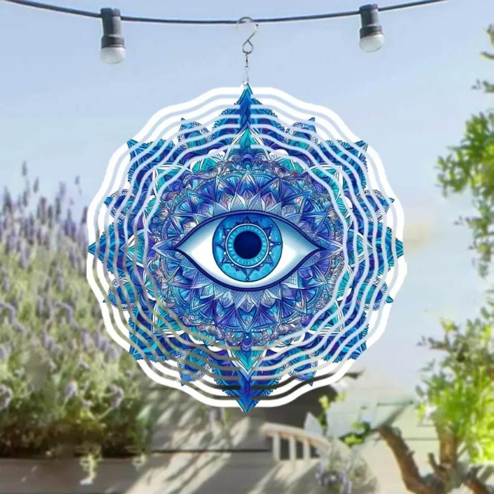CIFBUY 3D Augen-Windspiel, leuchtend blau-weiß, geometrisches Dekor, für drinnen und draußen, Garten, Hof, Terrasse, Zuhause, Hängeornament