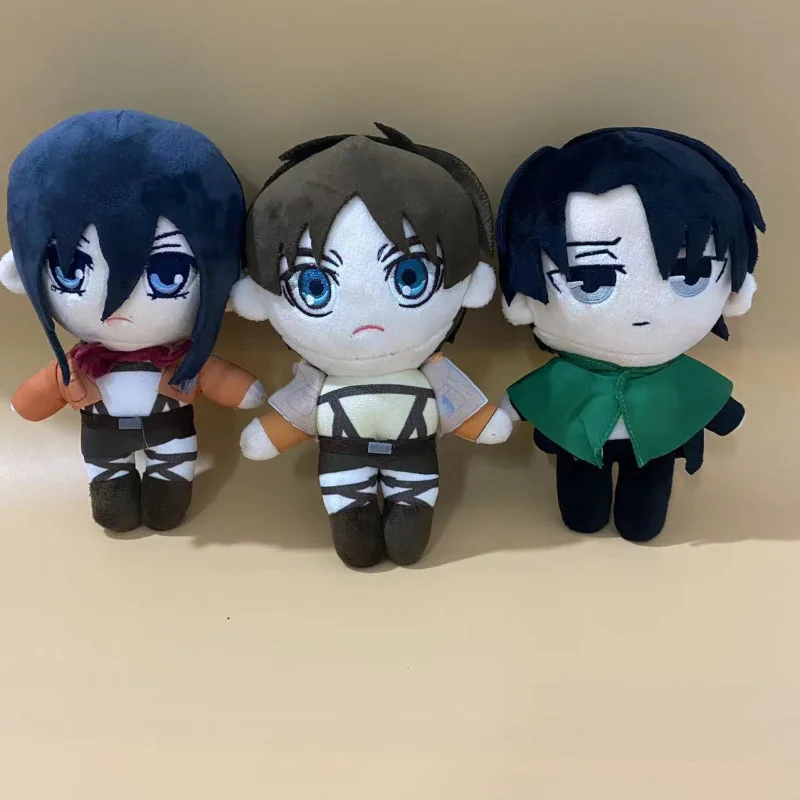 Attack on Titan Levi Mikasa Eren Plush Set Anime Character Stuffed Soft Plushies with Survey Corps Outfits Fans and Collectors