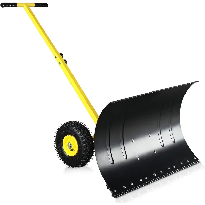 Outvita Snow Shovel with Wheels, Height Adjustable Padded Handle  Driveway or Pavement Yellow