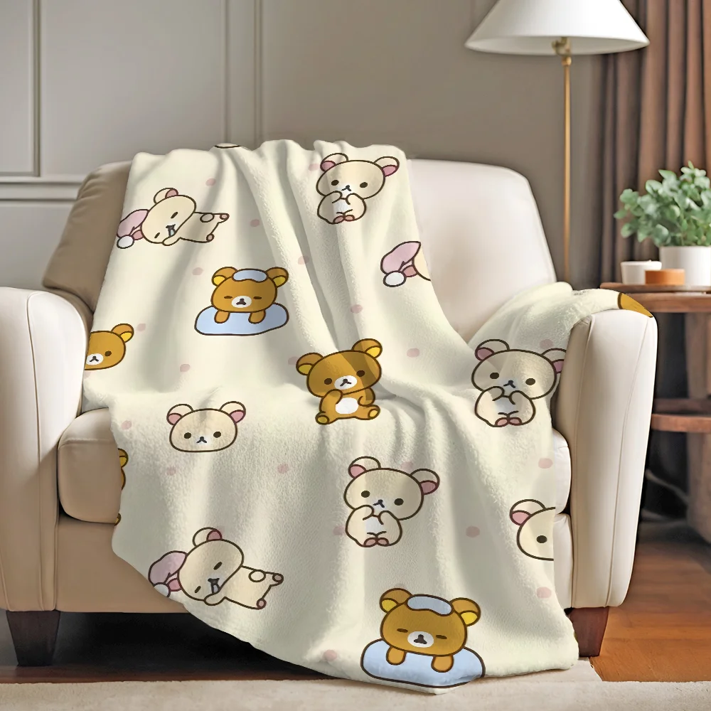 Kawaii R-Rilakkuma Cartoon Blanket Warm Soft Suitable For Bedroom Sofa Bed Living Room Office Travel Camping Gifts