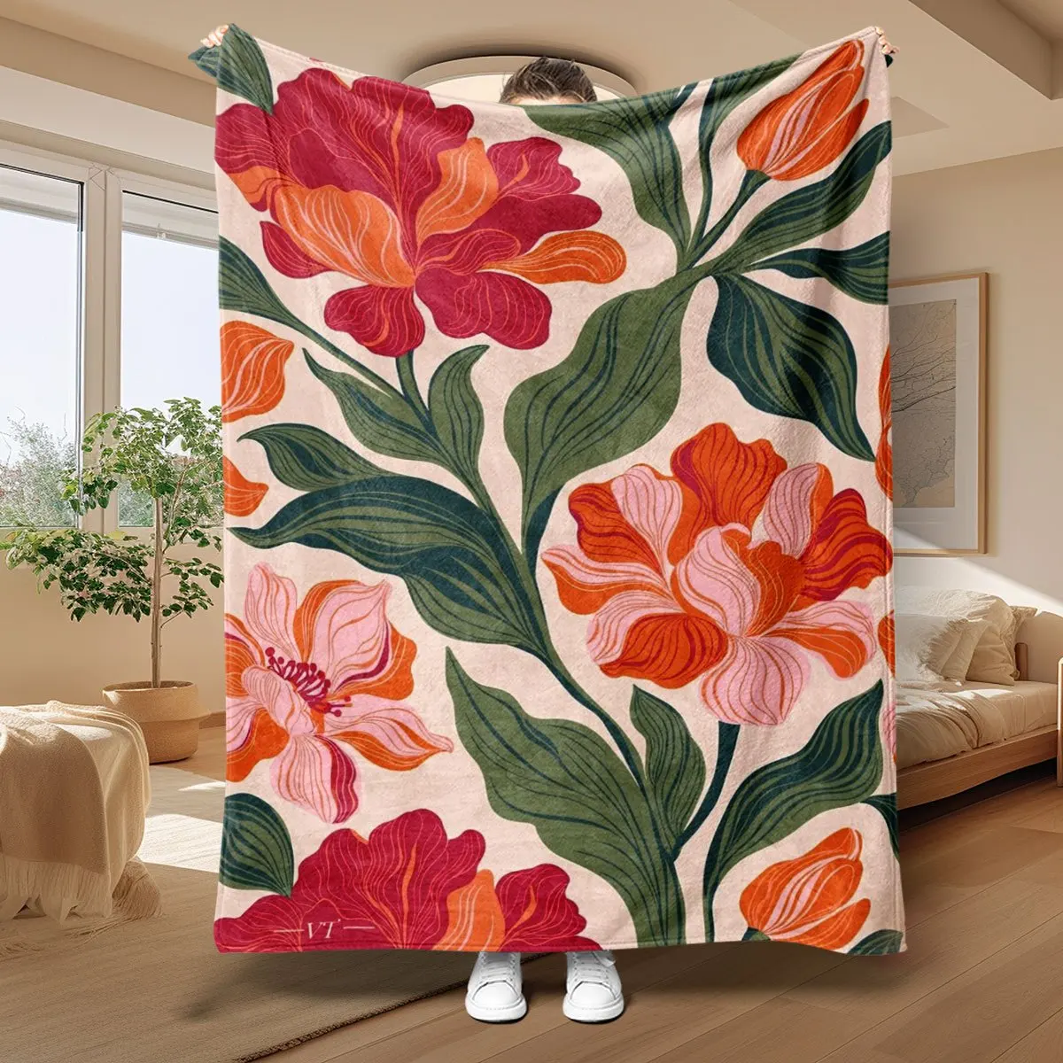 Statement Floral Print Throw Blanket Boho Botanical Jungle Pattern Fleece Sofa Couch Decor Luxury Home Decor Gift