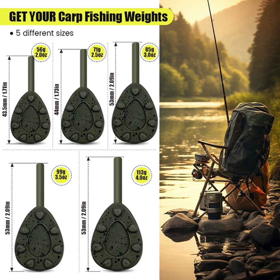 Carp fishing lead fishing weights, available in various specifications of 56g/71g/85g/99g/113g, suitable for freshwater and seaw