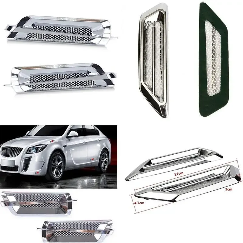 2Pcs Universal Chrome Car SUV Air Flow Fender Side Vent Decoration Sticker