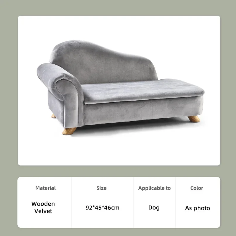 Modern Durable Gray Color Pet Sofa Bed Velvet Couch For Large Small Dogs With Large Storage Capacity