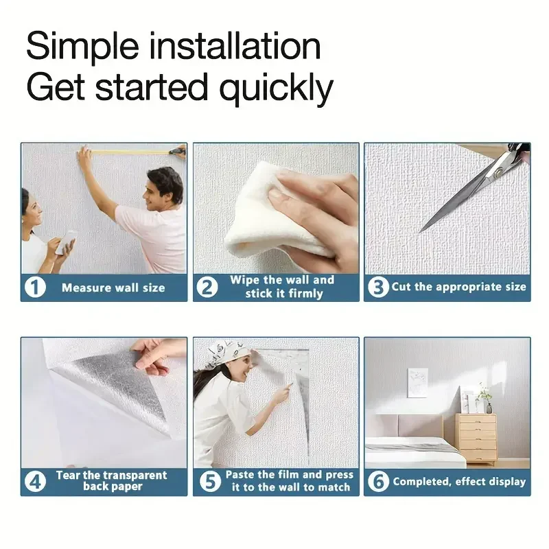 لفة ورق حائط ذاتية اللصق مقاس 50 سم من الكتان المقاوم للماء مناسبة لتزيين خلفية غرفة النوم والمطبخ وغرفة المعيشة