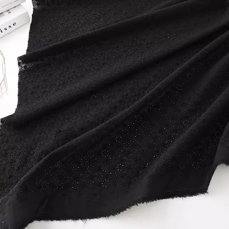 

1yard Black pure cotton tissu Hollow embroidery fabric shirt dress skirt clothing fabrics for patchwork