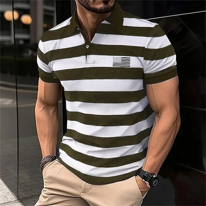 High Quality Men's Polo Shirt 2023 New Stripes Short Sleeve T-shirts Casual Business Button Tops Tees Summer Clothing For Boys