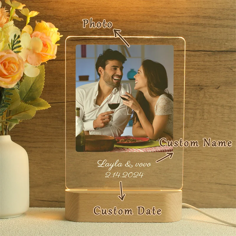 Imagem -02 - Personalizado Acrílico Photo Lampcustom Led Night Lightphoto Frame Presente para Casal Presente de Aniversário Arte Decoração