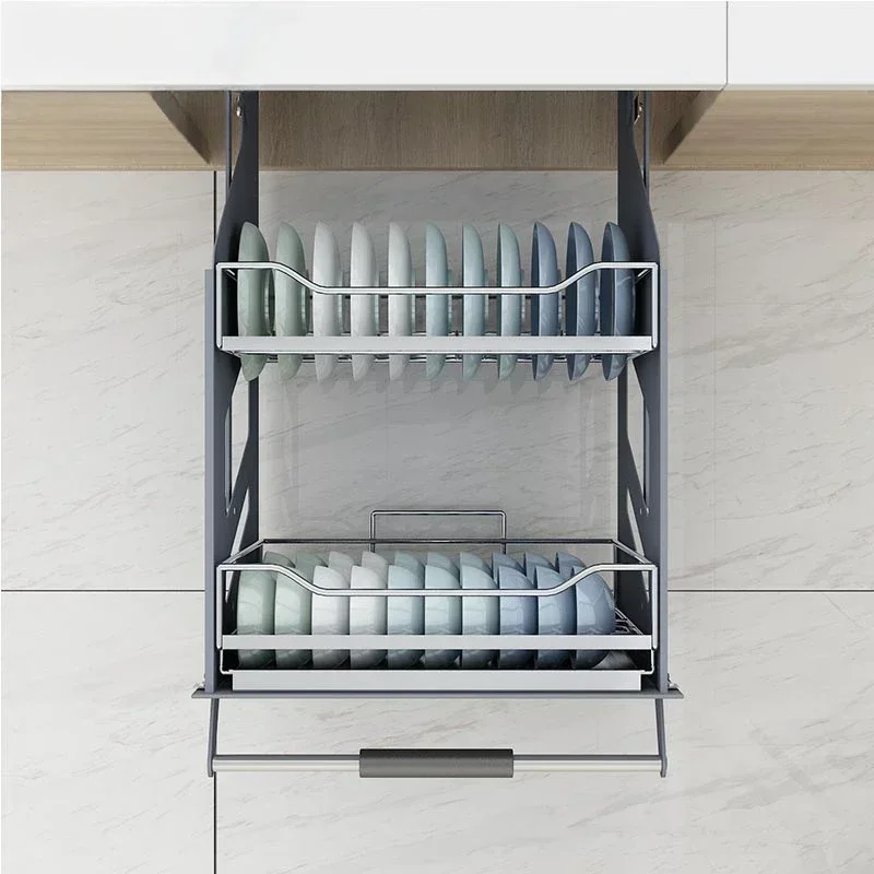 Hanging cabinet lifting basket dish basket stainless steel pull-down kitchen cabinet wall cabinet vertical lift storage