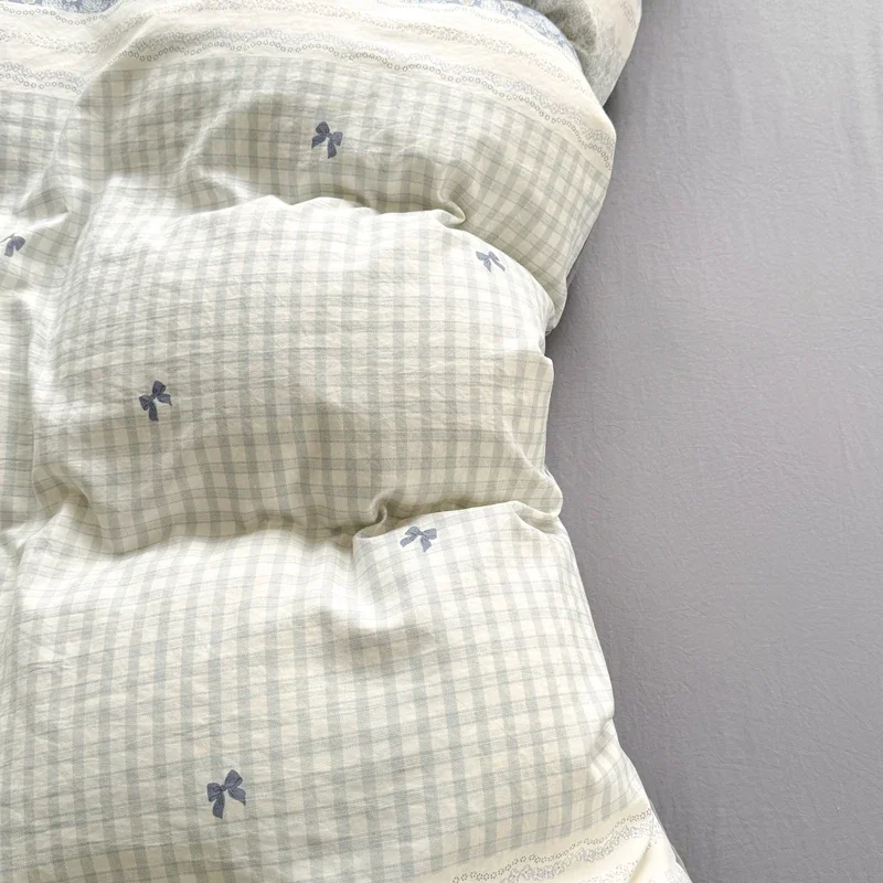 Bow Bedding Set Soft Washed Cotton Bed Sheet Set Twin Queen Size Duvet Cover Set No Filling With Pillowcases Bedroom Decor