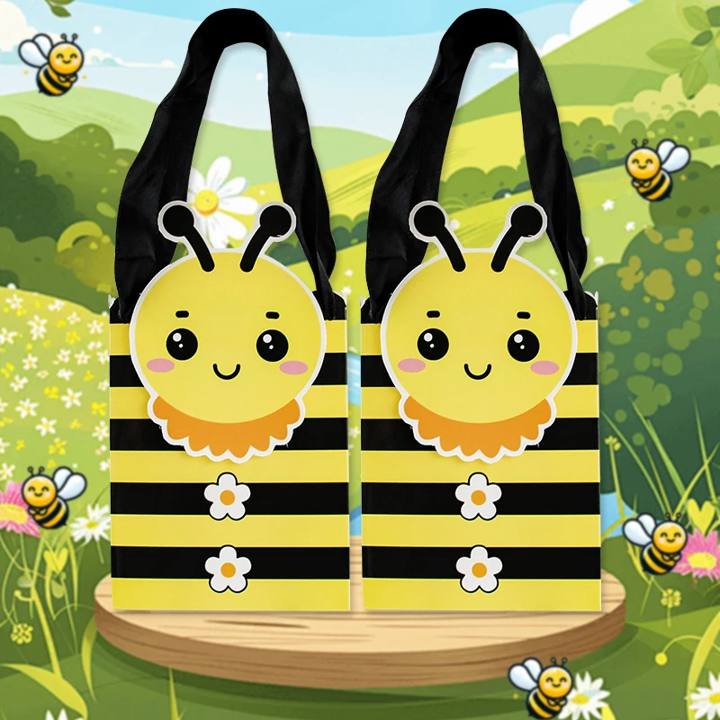 20PCS Honey Bee Small Gift Bags with Handles Bee Bags for Party Favor Bee Paper Bags for Bee Party Decorations