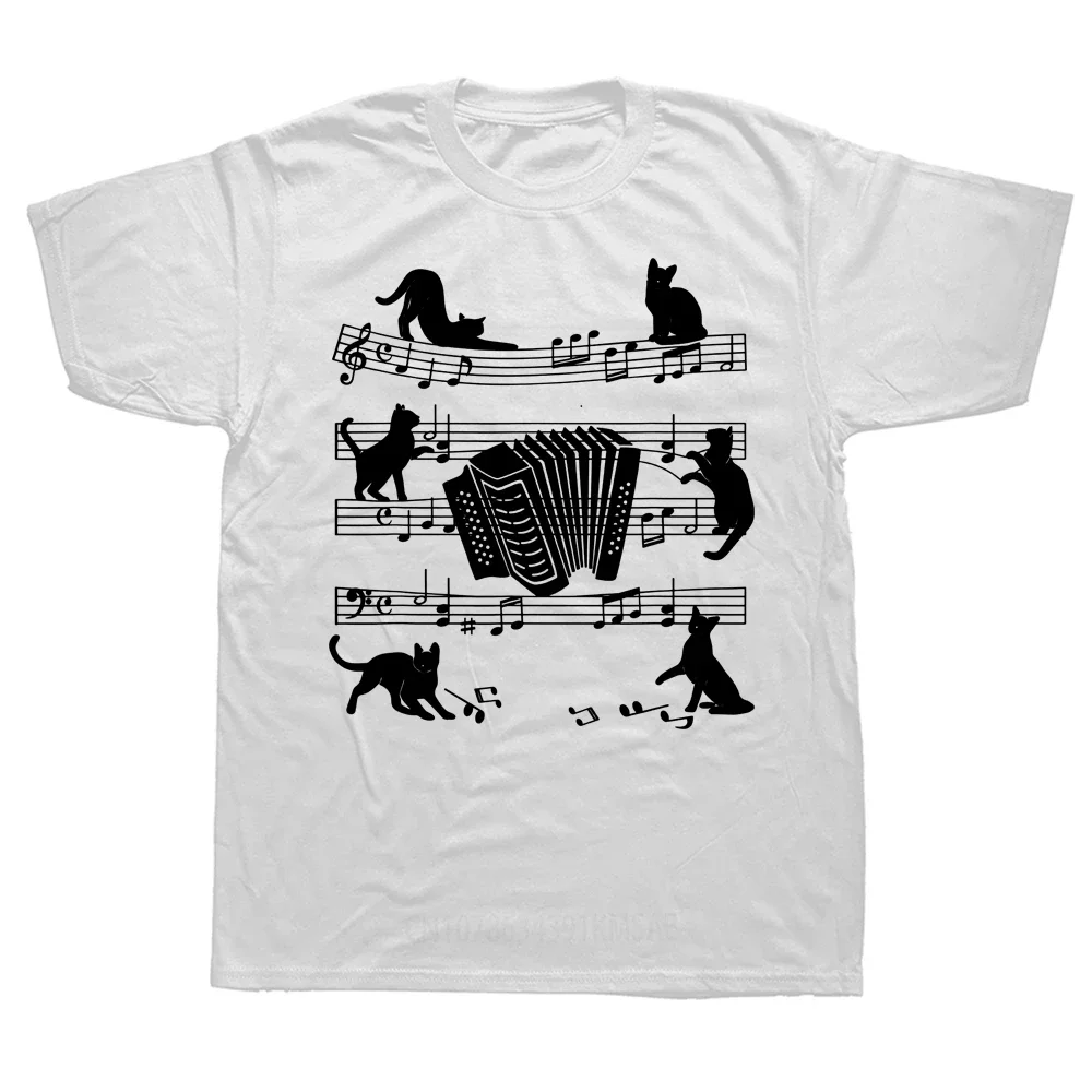 Funny Accordionist Cats Loving Accordion Player T Shirts Graphic Cotton Streetwear Short Sleeve Birthday Gifts Summer T-shirt