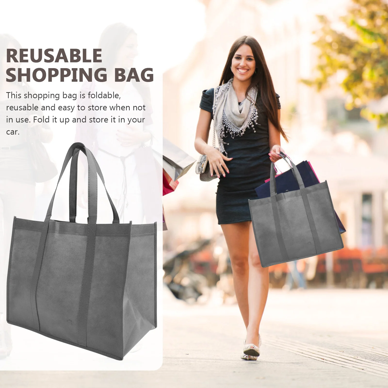 

3Pcs Reusable Grocery Shopping Bags Large Capacity Foldable Portable Tote Bags Non-Woven Fabric Multipurpose Shopping Tote