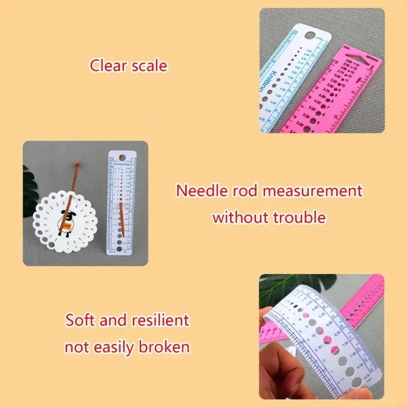 4XFD Knitting Needle Measure Tool with INCH MM Scales