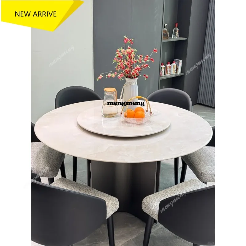 

M138 Luxury stone dining table and chair combination light luxury villa home round dining table